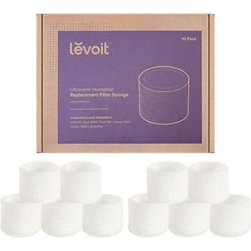 LEVOIT 10-Pack Top Fill Humidifier Replacement Filters, Capture Particles to Improve Humidification Efficiency, for Classic160, Dual150, Dual200S, Classic300(S), LV600S, OasisMist450S, Superior6000S