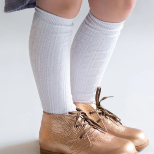 White Cable Knit Knee High Socks