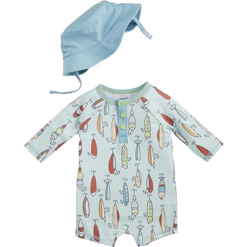Mud Pie Boys Baby Rashguard Swimsuit and Hat Set