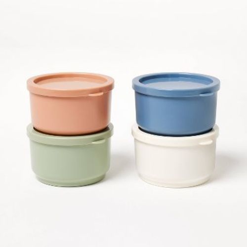 4pc Plastic Condiment/snack Container Set - Figmint™: Bpa-free, Multicolor, Microwave & Dishwasher Safe, Recycled Pet