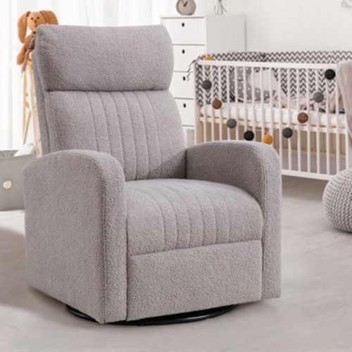Aemeios 28" Teddy Upholstered Swivel Rocker Glider Nursery Rocking Chair, Gray