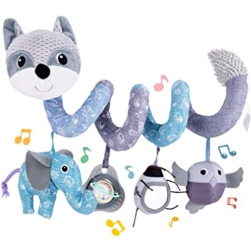Koty Car Seat Toys, Infant Baby Spiral Plush Activity Hanging Toy for Stroller Bar Pram Crib with Music Box BB Squeaker & Rattles(Gray Fox)