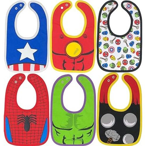 Marvel Avengers Hulk Spider Man Thor Iron Man Captain America 6 Pack Bibs One Size