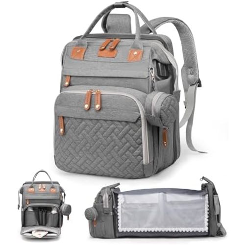 Diaper Bag Backpack with Changing Station, Multifunction Travel Baby Bag, Waterproof Baby Tote, Large Capacity Mommy Bag, Newborn Essentials Backpack Bag, Unisex, Gray