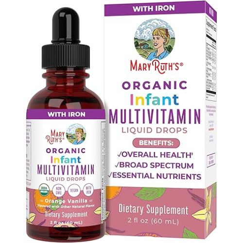 Multivitamin with Iron for Infants by MaryRuth's | USDA Organic | Multivitamin Liquid Drops for Babies 6-12 Months | Immune Support & Overall Wellness | Vegan | Non-GMO | Gluten Free | 2 Fl Oz