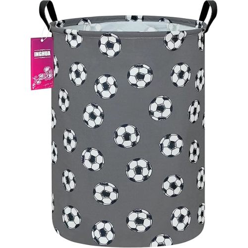 Laundry Hamper Large Canvas Fabric Lightweight Storage Basket/Toy Organizer/Dirty Clothes Collapsible Waterproof for College Dorms, Boys and Girls Bedroom,Bathroom(grey football)