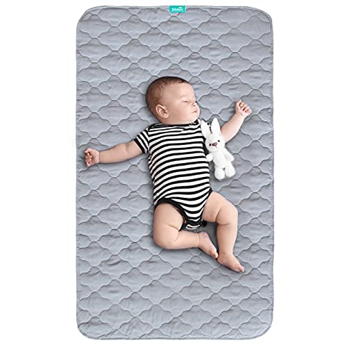 Waterproof Crib Mattress Protector Pad Cover 28" x 52", Anti Slip & Absorbent Waterproof Bed Pads for Standard Crib/Toddler Bed Quilted Machine Washable (Quilted Improved Thickness) Grey