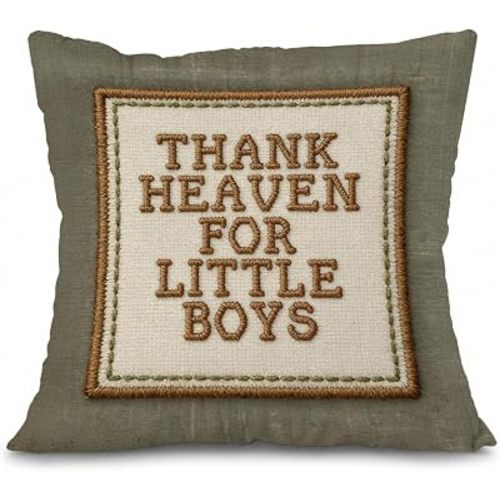 Baby Boy Nursery Decor, Thank Heaven for Little Boys Pillow Cover 18x18, Vintage Green Pillowcase Cushion Cover Decor for Boys Room Toddler Kids Bedroom Playroom
