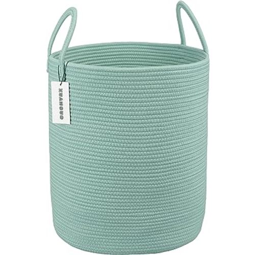 Amazon.com: XUANGUO Cotton Rope Laundry Basket Hamper for Clothes Woven Storage Basket for Living Room Bedroom Boho Tall Rope Baskets for Blanket Toys Pillow Towels Baby Nursery Hamper Bin Large light green : Baby