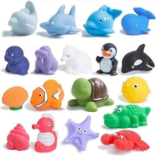 XY-WQ Bath Toys None Hole, for Infants 6-12& Toddlers 1-3, None Hole Bathtub Toys (Sea Animals, 18 Pcs with Mesh Bag)