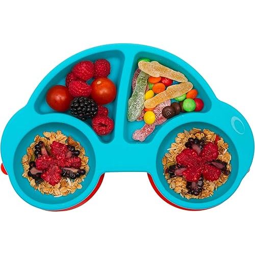 Qshare Toddler Plates, Portable Baby Plates for Toddlers, BPA-Free Strong Suction Plates for Toddlers, Dishwasher and Microwave Safe Silicone Placemat 10x7x1''