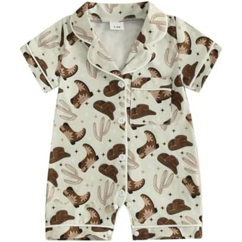 Newborn Summer Pajamas Baby Boy Girl Button Down Romper Cute Infant Sleepwear One-Piece Pjs