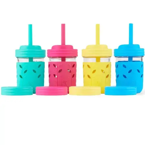 8oz Glass Mason Jar Drinking Tumblers + Food Storage (Blue/Pink/Teal/Yellow)