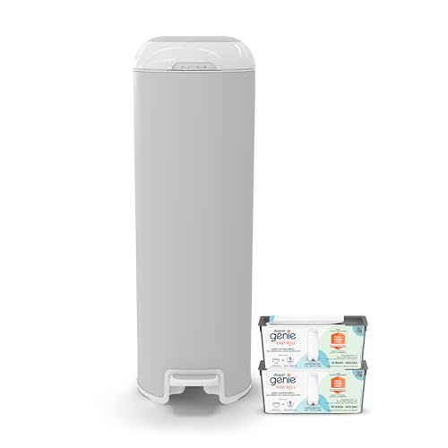 Diaper Genie Platinum Pail (Stone Grey) + Easy Roll Refill (30 Bags) Bundle
