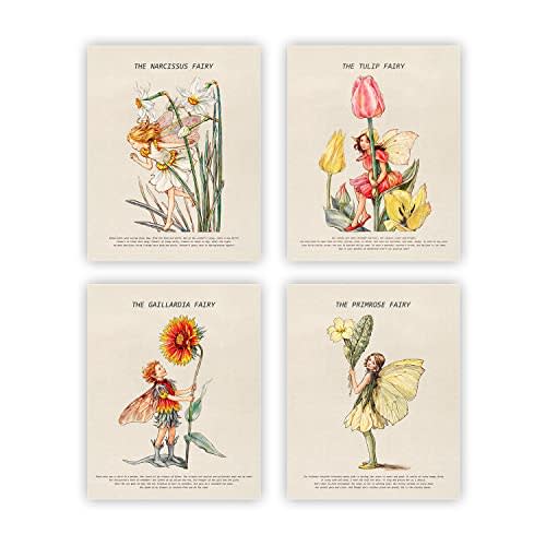 heilkee Fairy Room Decor Aesthetic Vintage Cottagecore Wall Art Fairycore Bedroom Decor Cute Dorm Posters for Teen Girls Flower Faerie Art Prints Goblincore Pictures(UNFRAMED 8x10in)