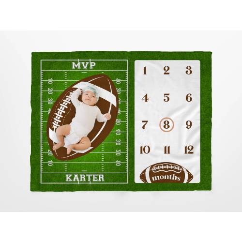 Football Baby Monthly Milestone Blanket, Baby Sports Nursery Blanket,Baby Age Blanket,Birthday Gifts For Baby Boy Girl,Baby Calendar Blanket