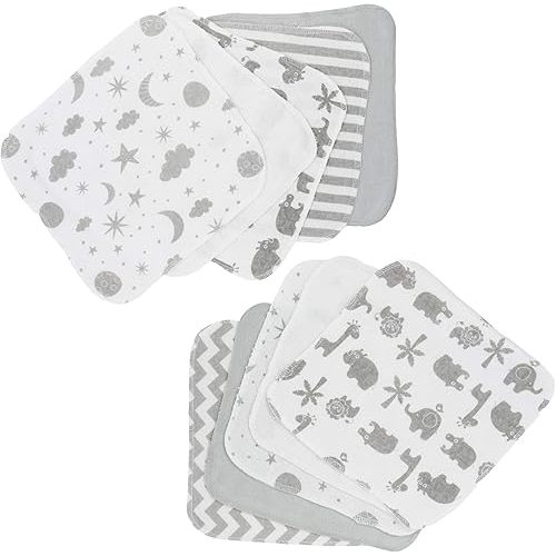 Spasilk Washcloth Wipes Set for Newborn Boys and Girls, Soft Terry Washcloth Set, Pack of 10, Gray Celestial