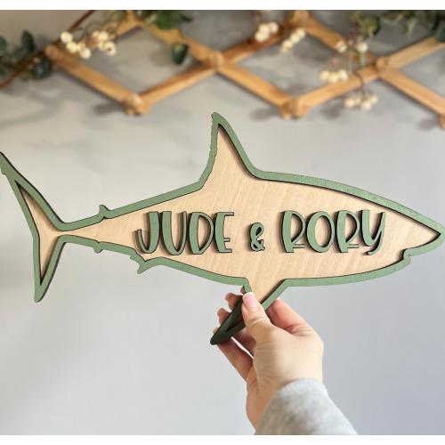 Shark name sign for boys bedroom decor under the sea theme name plaque for nursery wooden animal decoration for playroom sea themed nursery