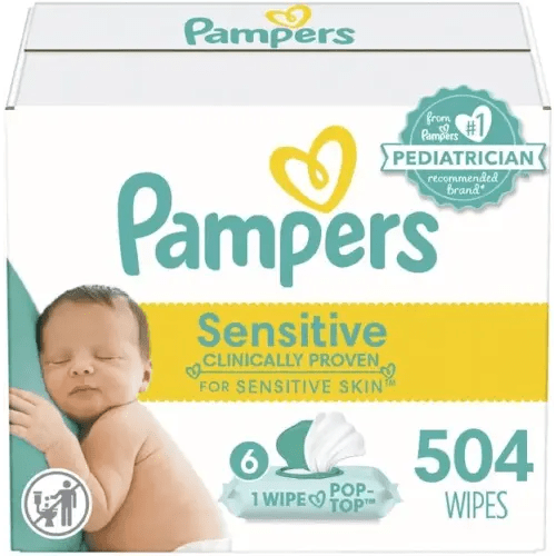 Pampers Sensitive Baby Wipes, Water Based, Hypoallergenic and Unscented, 6 Flip-Top Packs (504 Wipes Total)