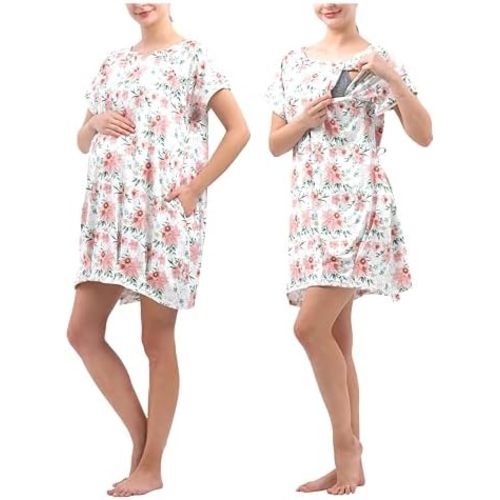 Labor and Delivery Gown for Hospital With Pockets Open Back Nursing Pajamas for Women Breastfeeding Maternity Nightgown