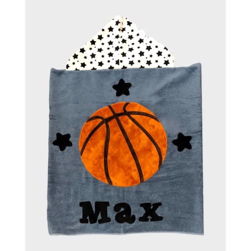 Kid's Basketball Star-Print Hooded Towel, Personalized