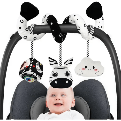 Baby Spiral Hanging Stroller and Car Seat Toys Black and White High Contrast Sensory Toy Newborn Plush Activity Toys Party Favors Gifts for Baby Shower Easter Basket Stuffers -Zebra