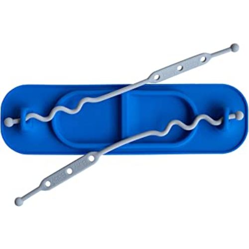 BUSY BABY MAT | Silicone Mini Suction Placemat for Babies & Toddlers with Adjustable Tethers to Attach Toys | Keep Toys Off The Floor, Dishwasher Safe, BPA Free | Includes Travel Sleeve (Blue)