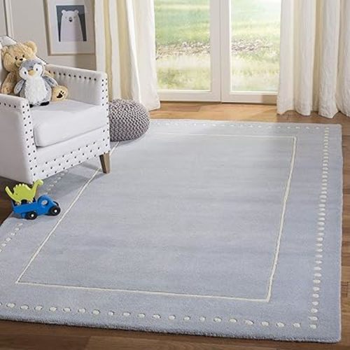 SAFAVIEH Bella Collection Area Rug - 5' x 8', Light Blue & Ivory, Handmade Dotted Border Wool, Ideal for High Traffic Areas in Living Room, Bedroom (BEL151A)