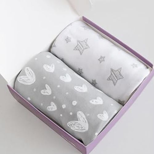 Bassinet Sheets Fit for Simmons Kids by The Bed City Sleeper Bassinet(Twins), Moses Basket and Hospital Bassinet, 100% Cotton, 2 Pack, Gray and White Print