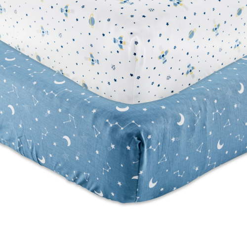 Parent's Choice Cotton Fitted Crib Sheets for Baby Boys and Girls, Space, 2-Pack