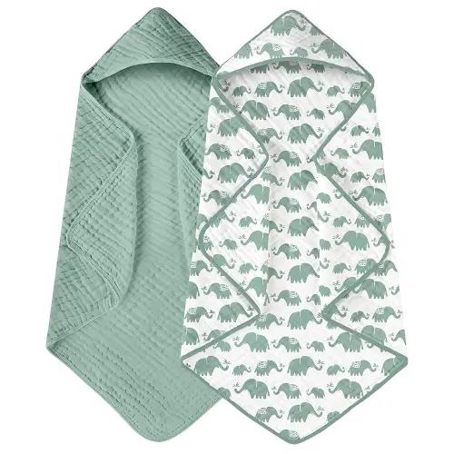 Yoofoss Hooded Baby Towels for Newborn 2 Pack 100% Muslin Organic Cotton Baby Bath Towel with Hood for Babies, Infant, Toddler and Kids, Large 32x32Inch, Soft and Absorbent Newborn Essential