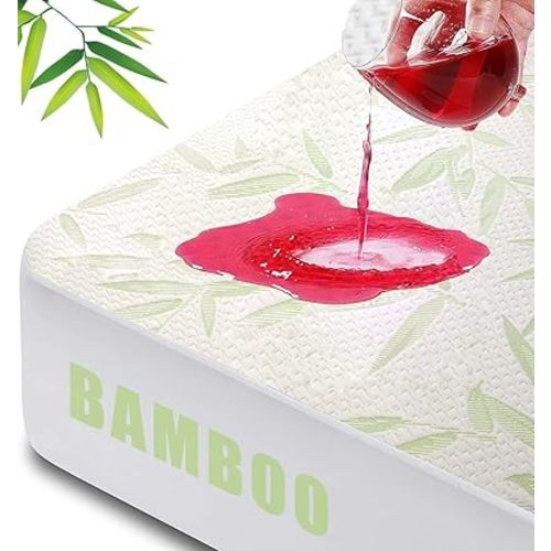 Full Waterproof Mattress Protector, Rayon Made Form Bamboo Mattress Pad Cover Classical Style, Soft and Smooth Mattress Protector and Mattress Cover, Mattress Pad for Better Sleep