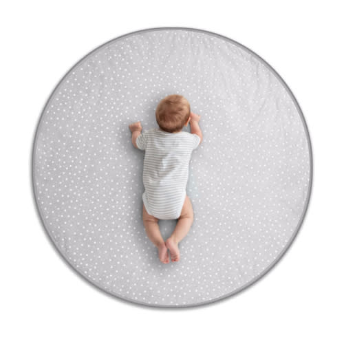 Byrd & Blume Round Baby Play Mat, Organic Cotton Soft Padded Nursery Floor Mat, Safe Hypoallergenic Baby Mat, Reversible, Foldable, Portable Infant Tummy Time Mat Fits Tents & Playpens (40"x40") Gray