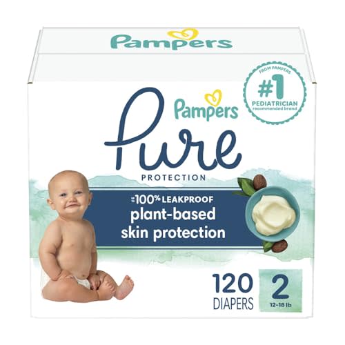 Pampers Baby Diapers - Pure Protection - Size 2, 120 Count, for up to 100% Leakproof, Premium Plant-based Skin Protection