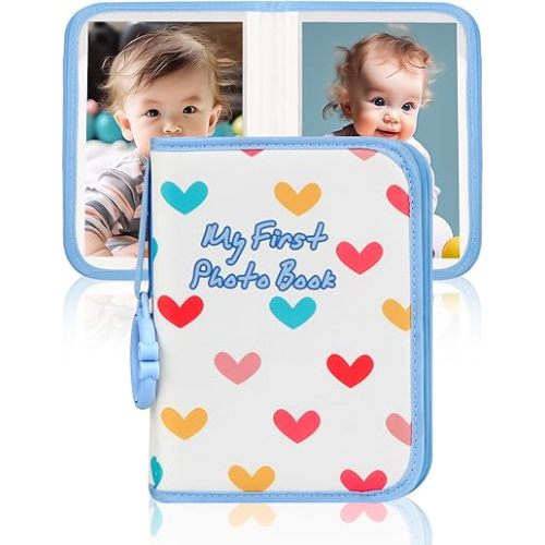 Baby Photo Book Holds 21 4x6 Photos, My First Photo Book for Baby or Toddlers, Love" Baby Photo Album Soft Cloth Family Book, Cute Book Gift for Babies Shower Newborns Family Photos (Blue)