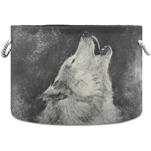 visesunny Storage Basket Vintage Wolf Animal Nursery Hamper Canvas Fabric Toy Storage Organizer Bin Storage Box Laundry Basket for Kid Rooms,Playroom,Shelves,Toy Basket