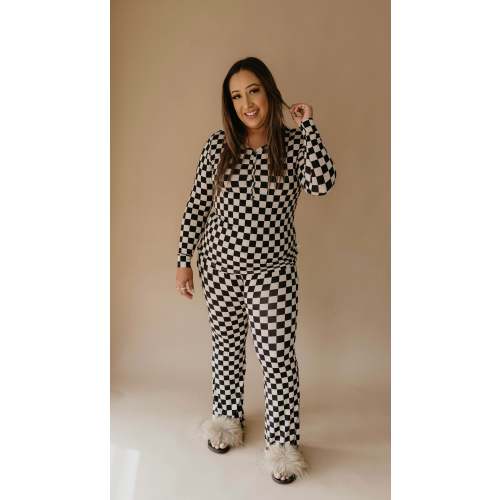 Women's Bamboo Pajamas | Black Checkerboard