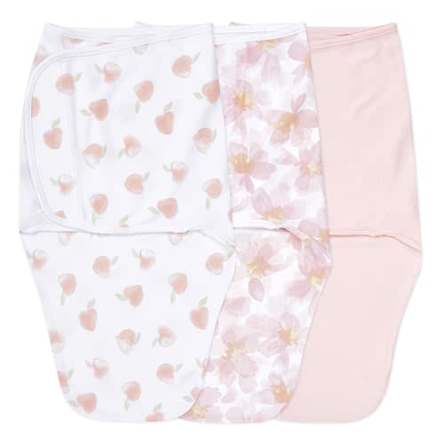 aden + anais Easy Swaddle Wrap, Newborn Wearable Swaddle Blanket, Adjustable Fasteners, 100% Cotton, 3 Pack, 0-3 Months, Garden Floral