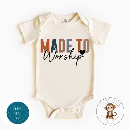 Made to Worship Baby Onesie® | Christian Catholic Religious Onesie® | Baby Shower Gift