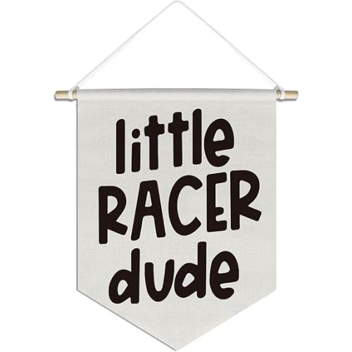 Baby Boy Nursery Decor Banner, Playroom Wall Decor for Boys, Little Racer Dude, Toddler Boys Room Decor, Hanging Pennant Flag Banner for Kids Room Classroom Wall Art Poster&Prints