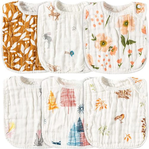 Zainpe 6Pcs Snap Muslin Cotton Bibs for Baby