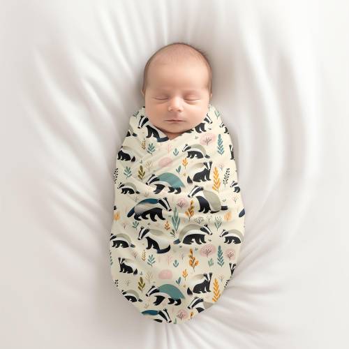 Badger Baby Swaddle Blanket, Woodland Animal Newborn Wrap, Baby Shower Gift, Coming Home Blanket, Soft Lightweight Baby Bedding