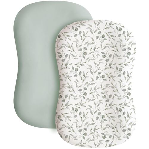 Konssy 2 Pack Baby Lounger Cover, Stretchy and Soft Newborn Lounger Cover, Infant Lounger Slipcover for Boys Girls, Covers Only (Green Leaves,Green)