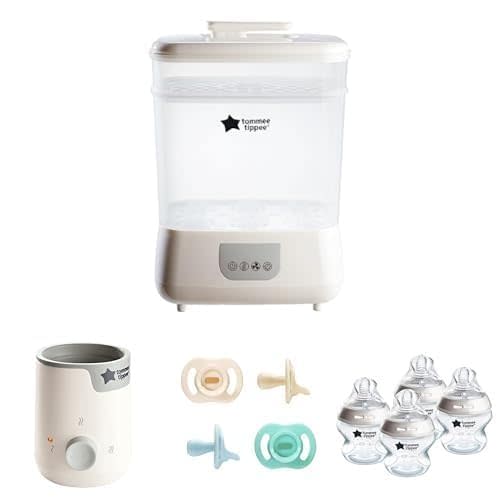 Tommee Tippee Ultimate Feeding Kit, Steridryer Electric Steam Sterilizer and Dryer, Easiwarm Baby Bottle Warmer, Ultra-Light StayPut Pacifier & 5oz Natural Start Anti Colic/Gas Baby Bottles