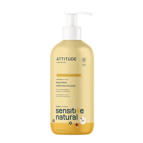 ATTITUDE Body Lotion for Baby, EWG Verified, Plant and Mineral-Based Ingredients, Vegan Personal Care Products, Sensitive Skin, Unscented, 16 Fl Oz