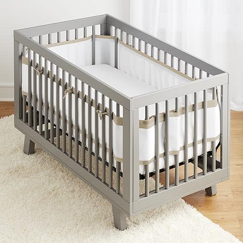 BreathableBaby Breathable Mesh Liner for Full-Size Cribs, Deluxe 4mm Mesh, Natural Linen (Size 4FS Covers 3 or 4 Sides)