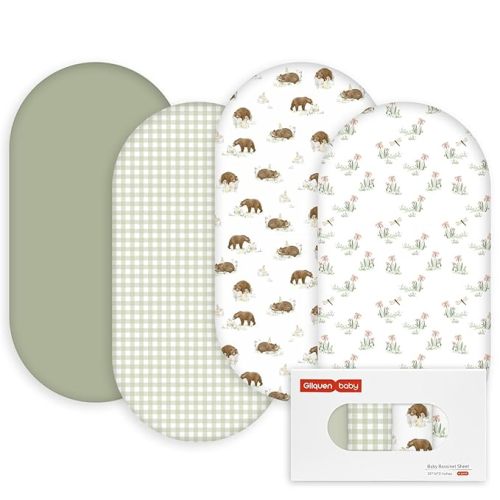 Gllquen Baby Bassinet Sheets 4 Pack, Breathable Cozy Fitted Mattress Sheet, Elastic Travel Crib Fashionable Pattern, Standard Cradle Safe Sheets for Baby Boys Girls 32"x16"(Forest Tale)