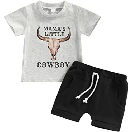 Western Baby Boy Summer Clothes Cow Print Short Sleeve T-Shirt Top Shorts Set 2Pcs Toddler Western Cowboy Outfits