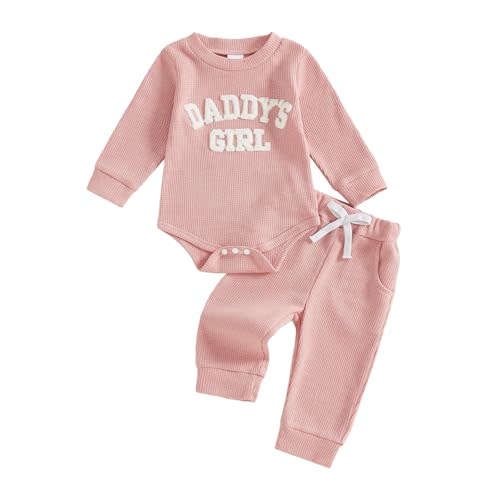 BULINGNA Newborn Baby Clothes Girl Outfit Romper Long Sleeve Daddy Girl Baby Clothes Onesie Jumpsuit Pants Infant Waffle