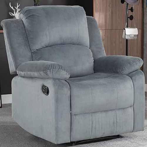 CANMOV Manual Recliner Chair, Soft Fabric Overstuffed Recliner Single Sofa Chair for Living Room, Heavy Duty and Safety Reclining Mechanism (Blue Grey)